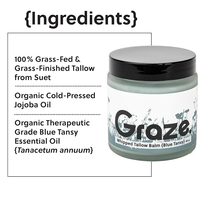 Graze. Skincare: Handmade Organic Whipped Tallow Balm (Blue Tansy)