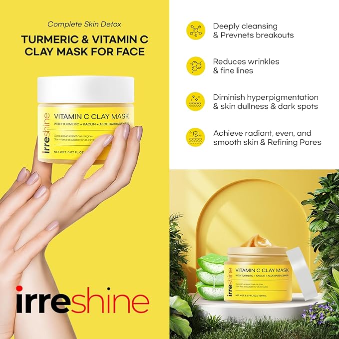 Turmeric Vitamin C Clay Mask: Turmeric Face Mask Vitamin C Clay Mask Clay Mask for Face Clay Face Mask - Vitamin C Clay Mask with Turmeric Vitamin C Face Mask 5.07oz/150ml