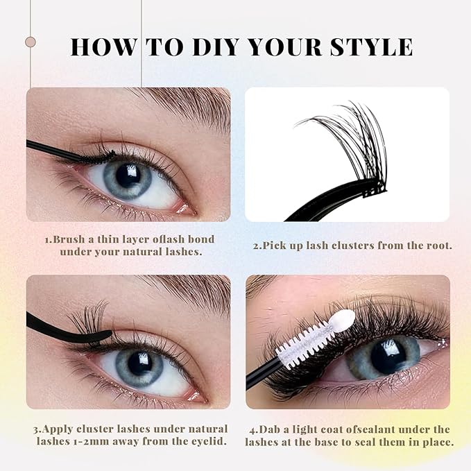 Wispy Lash Clusters Kit, Natural Lash Cluster Eyelash Extensions 320 Pcs C Curl 10-16mm Individual Fluffy False Eyelashes Thin Band DIY Kit for Beginners at Home with Bond Seal Tweezers Brush