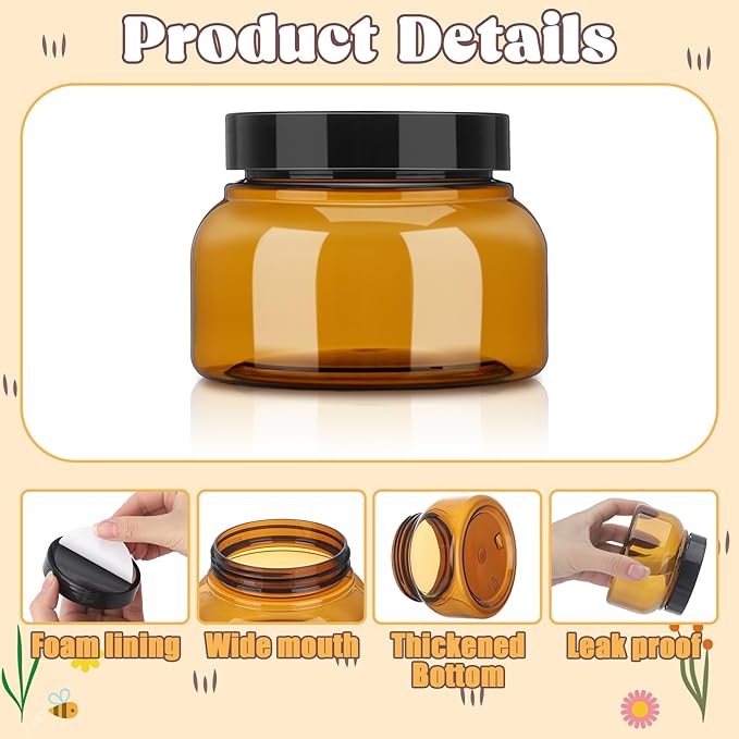 32 Pack 8 oz Plastic Sugar Scrub Containers with Lids, Body Butter Jars Amber Empty Refillable Round Cosmetic Containers for Creams,Lotions,Candy,Bath Salt,Gel
