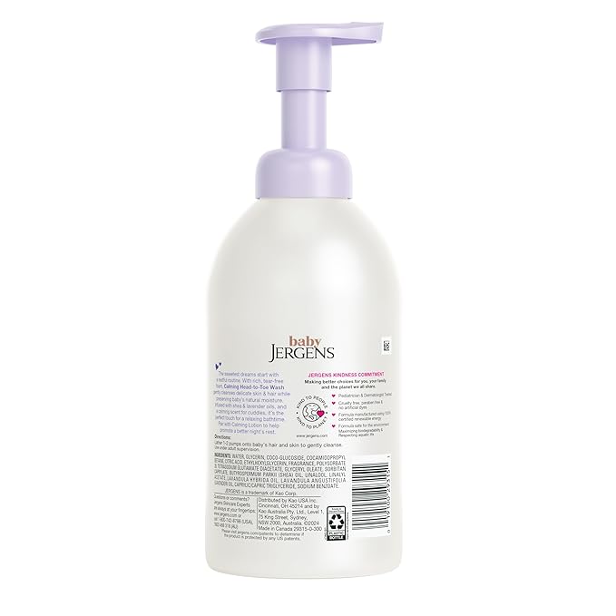 Jergens Baby Calming Head to Toe Foaming Wash, Baby Shampoo and Body Wash, Baby Shampoo Tear Free, Kids Foaming Body Wash, 18 Fl Oz