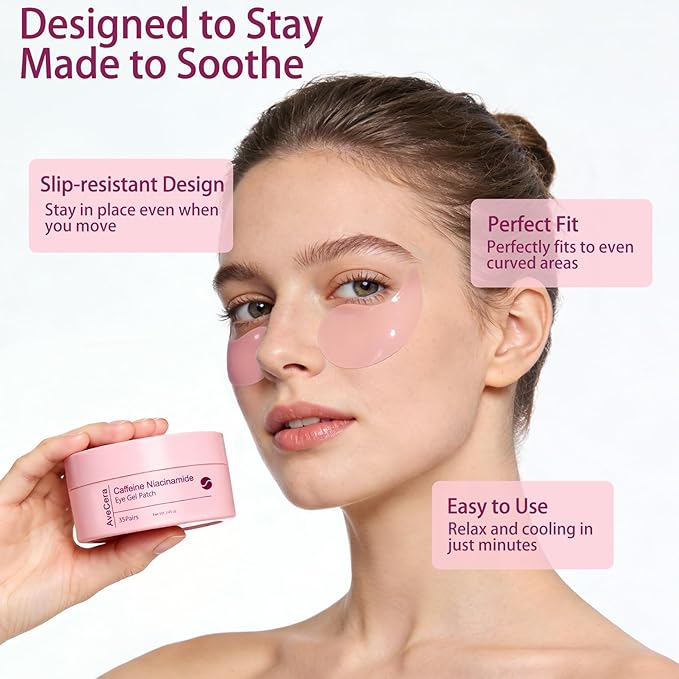 70Pcs Caffeine Peptide Under Eye Patches for Dark Circles Puffiness, Eye Masks with Rose Essence Hyaluronic Acid Niacinamide Anti Wrinkle & Fine Lines Hydrating & Cooling for Women
