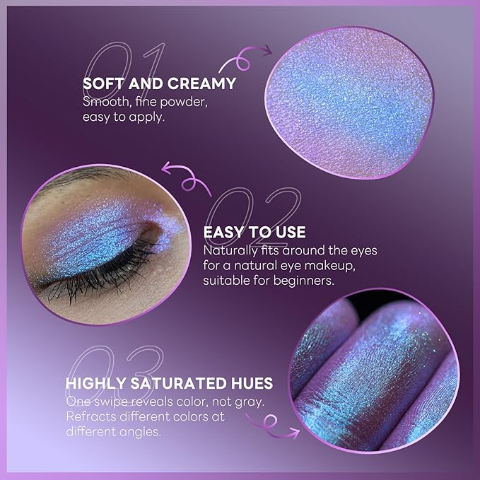 HOSAILY Chameleon Purple Blue Glitter Eyeshadow Makeup, Holographic Color Shifting Shimmer Multichrome Eye Highlighter Palette Iridescent Sparkling Inner Corner Brightener, sombras para ojos 09