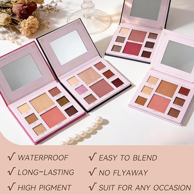 KAPEINE 4Pcs Eyeshadow Palette Set, 32 Colors Professional Eye Makeup Kit - Highly Pigmented Matte & Shimmer Nude Brown Red Pink Shades, Long Lasting Waterproof Makeup Palette for Women Girls Gift