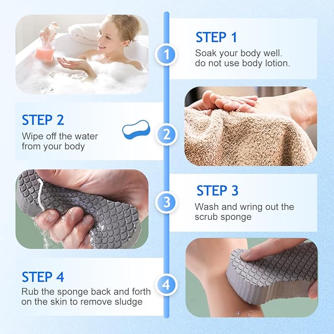 Magic Exfoliating Bath Sponge, 2025 New Super Soft Exfoliating Bath Sponge Gentle Reusable Body Scrubber (Pink+Blue)
