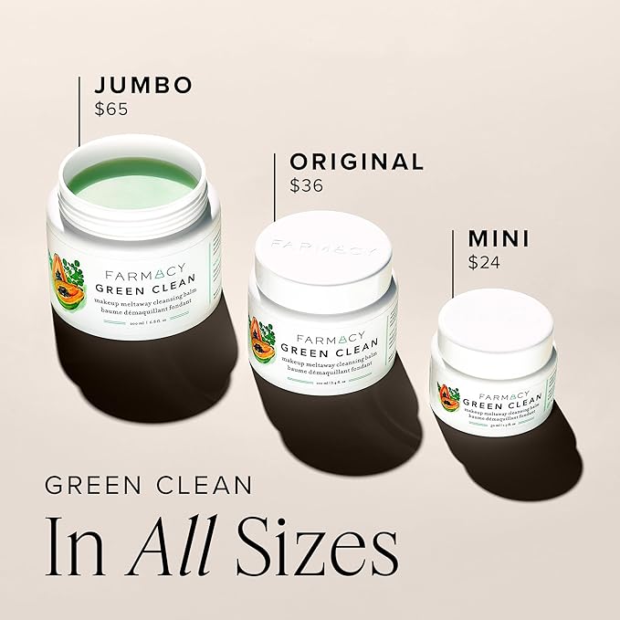 Farmacy Makeup Remover Cleansing Balm - Green Clean Waterproof Makeup Remover Balm + Oil Cleanser for Face - Gently Melts Make Up + SPF - Hydrates + Softens Skin with Super Greens + Papaya (100ml)