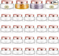 Tessco for you 24 Pack Plastic Jars with Lids Labels Multiuse Slime Containers Empty Body Scrub Jars Round Refillable Cosmetic Body Butter Container for Makeup (5 oz,Clear,Rose Gold)