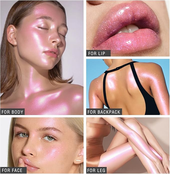 HOSAILY Body Glitter Spray - Rose Gold Body Shimmer for Face, Hair & Body, Moisturizing Luminizer Glow Illuminator, Quick-Drying Sparkling Glitter Spray Liquid Highlighter Makeup (#08)