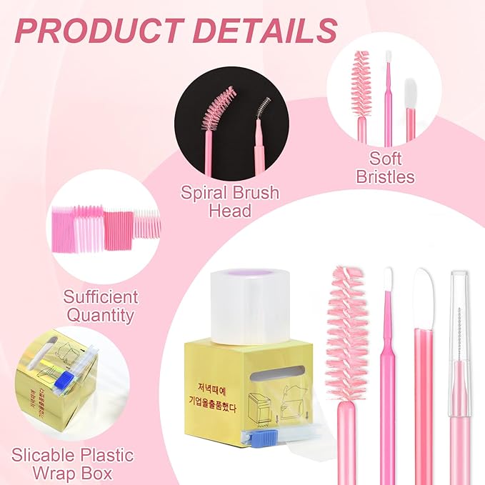 60 Pcs Brow Lamination Supplies Kit with 1 Pack Eyebrow Tattoo Plastic Wrap Disposable Lip Applicators Eyebrow Spoolies Brush Micro Swabs Interdental Brushes for DIY Eyebrow Lift Tint Tools(Pink)