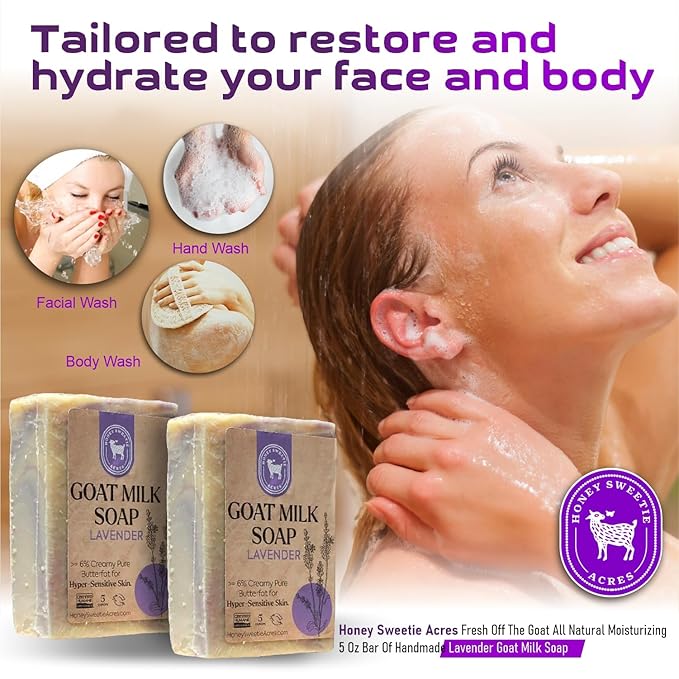 Honey Sweetie Acres 2-Pack Lavender Goat Milk Soap - Handmade 5 oz Bar, Made with Natural Ingredients, Moisturizing & Gentle, Made in the USA