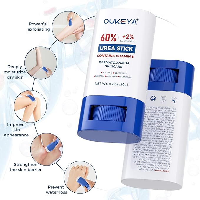 OUKEYA Urea Cream Stick 60% with 2% Salicylic Acid | Intensive Urea Foot Cream to Soften Extremely Dry, Cracked Heels & Rough Skin, 0.7oz