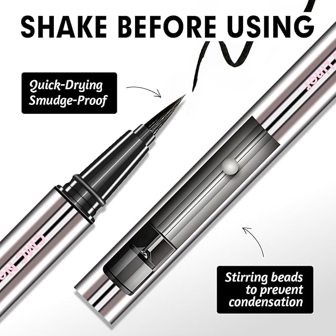 Multichrome Eyeliner Liquid Liner, Glitter Black liquid eyeliner waterproof, Metallic Intense Black Eyeliner, Long wearing, Ultra-Fine Tip Smudge-proof (#101-Black)