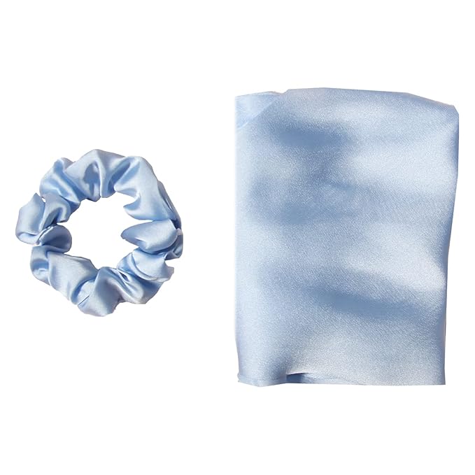 Pack of 2 Knotted Bow Hair Scrunchies Elastic Hair Scarf Hair Ties Bands Satin Hair Ribbon Scrunchy Ponytail Holder for Women and Girls,Hair Scarf Scrunchies with Tail, Hair Accessories (Light Blue)