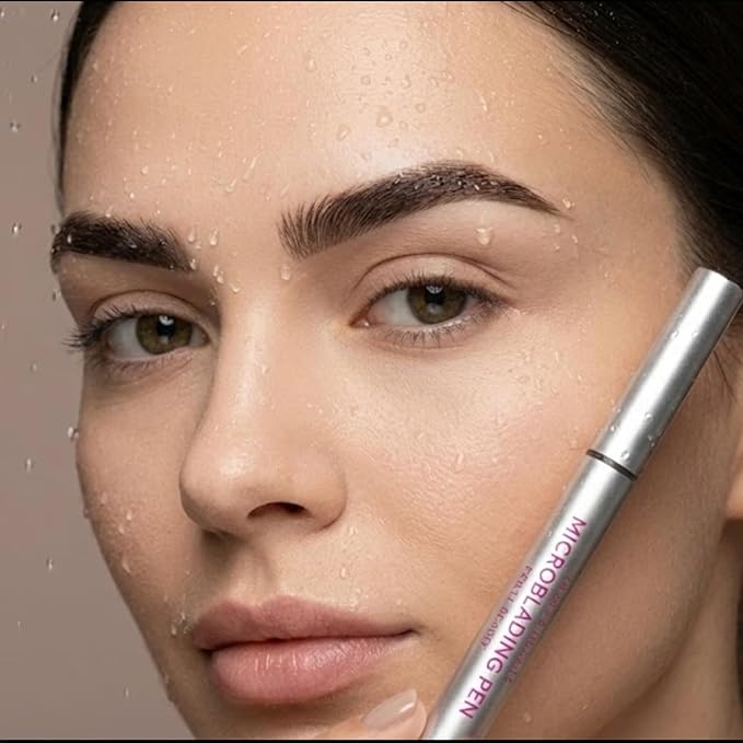 Microfilling Eyebrow Pen – Professional 4 Tip Microblading Brow Pen, Waterproof & Long Lasting Hair Stroke Tattoo Effect, Smudge Proof Precision Brow Pencil for Sparse Brows – Light Warm Brown
