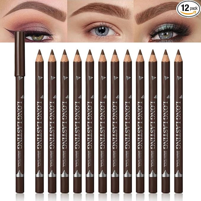 12Pcs Eyebrow Pencils for Women, Wooden Hard-Core Brown Eyebrow and Eyeliner Pencil, Long Lasting Waterproof and Sweat-Proof, Beginner Makeup Brow Pencil, Create a Natural Eye Brow Makeup