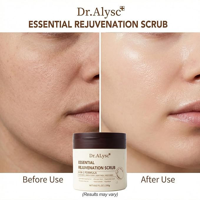 Essence Revitalizing Scrub with Turmeric Glycolic Acid Niacinamide Treatment for Sensitive Skin Gentle, Creamy Lavender Scrub, Cleanses, Soothes, Repair Face & Body 4-in-1, 8.8oz