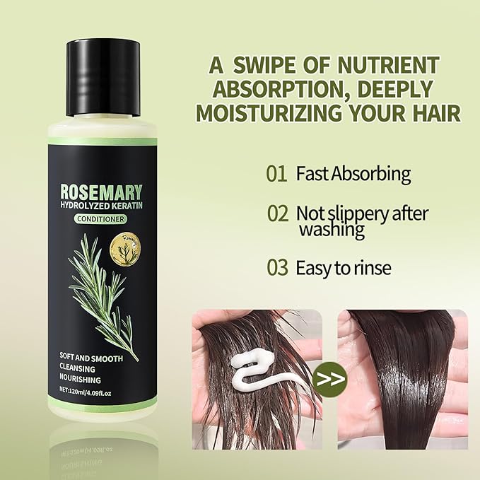 Rosemary Hair Growth Shampoo for Thinning Hair for Women and Men, Contains Hydrolysed Keratin Strengthens Hair Strands, Gentle and Silicone-free, Rosemary Shampoo and Conditioner for All Hair Types