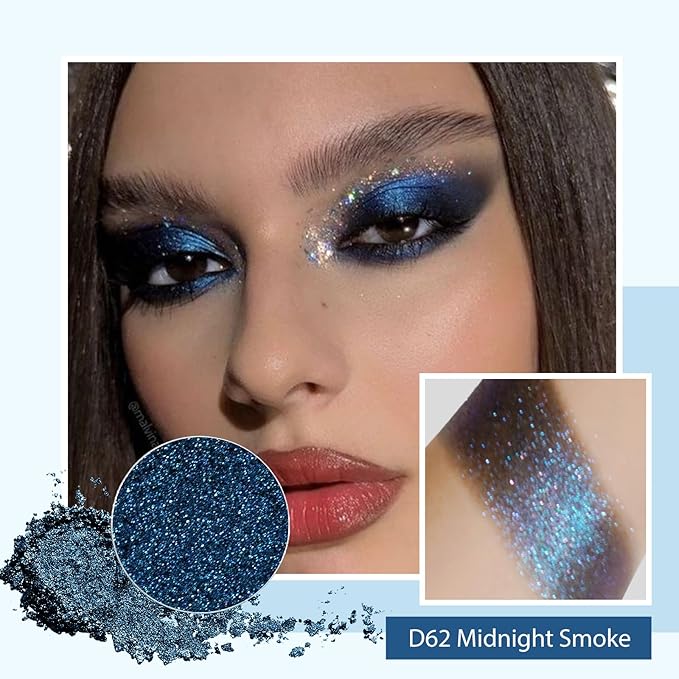 Refillable Eyeshadow Palette - Matte/Glitter/Duo-Chrome Pressed Powder & Cream Formula, Neutral/Shimmer/Smokey Multichrome, Travel-Friendly Iron Pan Refills (Glitter, D62)