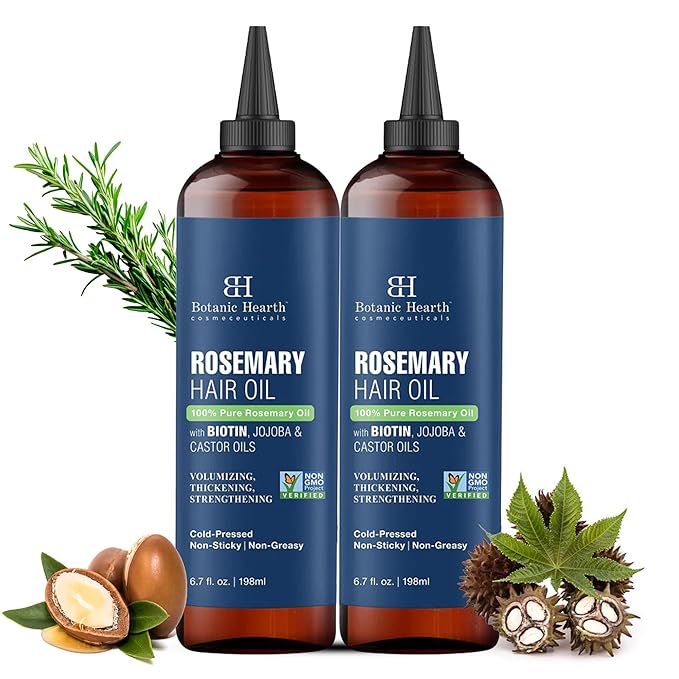 Botanic Hearth Hair Oil for Hair Growth | Rosemary Oil for Hair Growth with Biotin, Castor & Jojoba | Hair Relaxers & Dry Scalp Treatment | Color Safe | All Hair Types | Set of 2 (6.7 Fl Oz)
