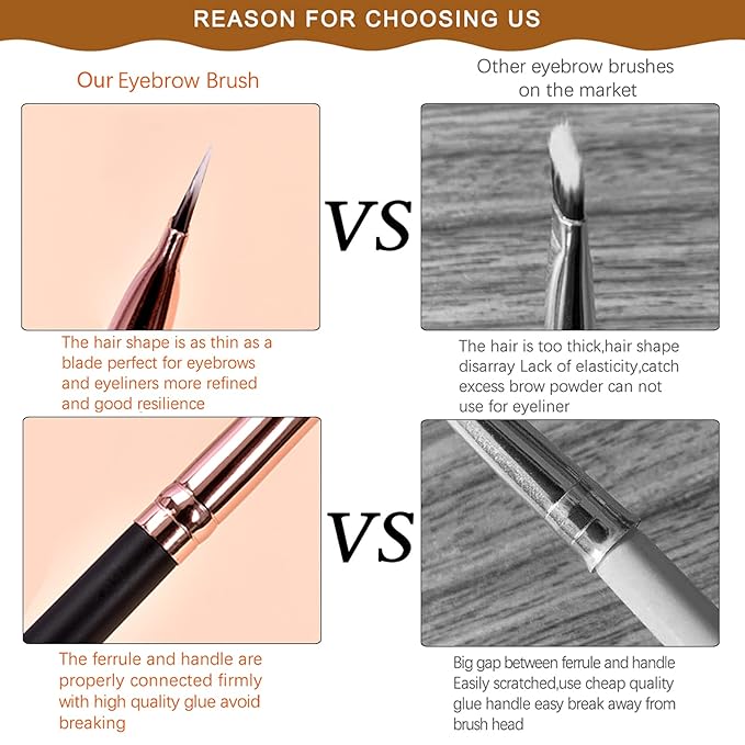 Duo Eyebrow Brush, Spoolie Brush and Angled Brow Brush Eyelash Brush for Eye Makeup. (5pcs, Black)
