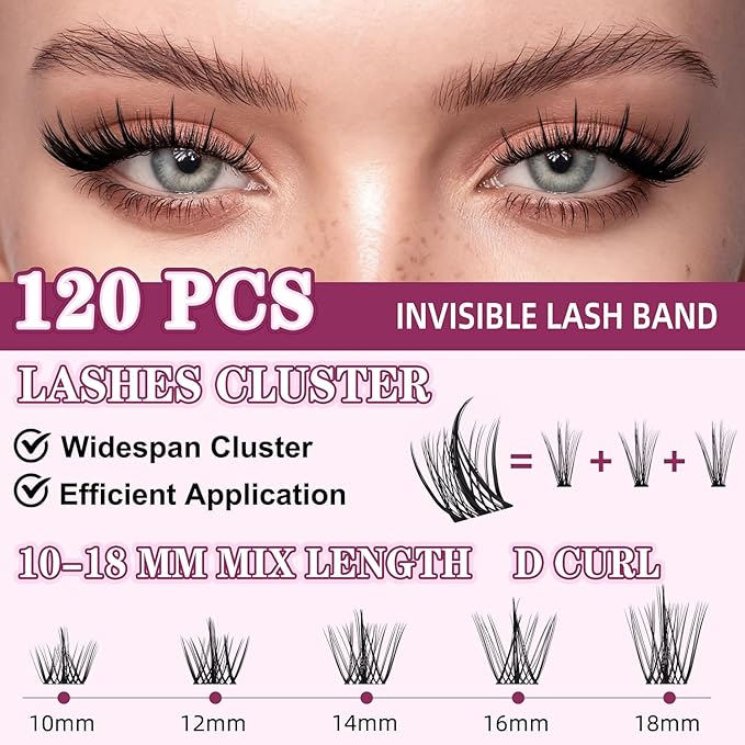 Natural Lash Clusters with Spikes 10-18mm Mix D Curl DIY Extension Eye Natural Lashes False Wispy EyeLash Cluster (U27 Eyelashes Only)