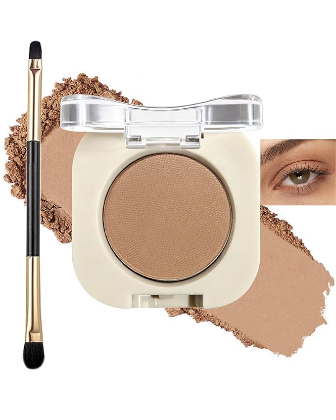 Single Nude Eyeshadow Palette Matte Light Brown,Smooth Velvet Pressed Powder Primer Base Eye Shadow,Longwear High Pigment Mini Monochrome Eyeshadow Lightweight Blendable Formula Women Daily Makeup-02