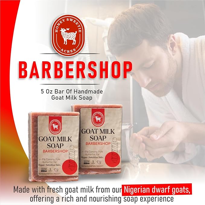 Honey Sweetie Acres 2-Pack Barbershop Goat Milk Soap - Handmade 5 oz Bar, Made with Natural Ingredients, Moisturizing & Gentle, Made in the USA