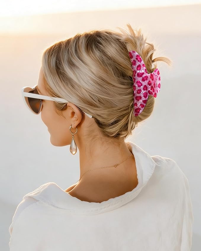 Mesovor 4 Pack Acrylic Hair Clips Claws, Nonslip 3.94" Large Hair Grip Hairclips for Thin and Thick | French Banana Barrettes Hair Strong Hold Hair Jaw Clamps (Pink Leopard)