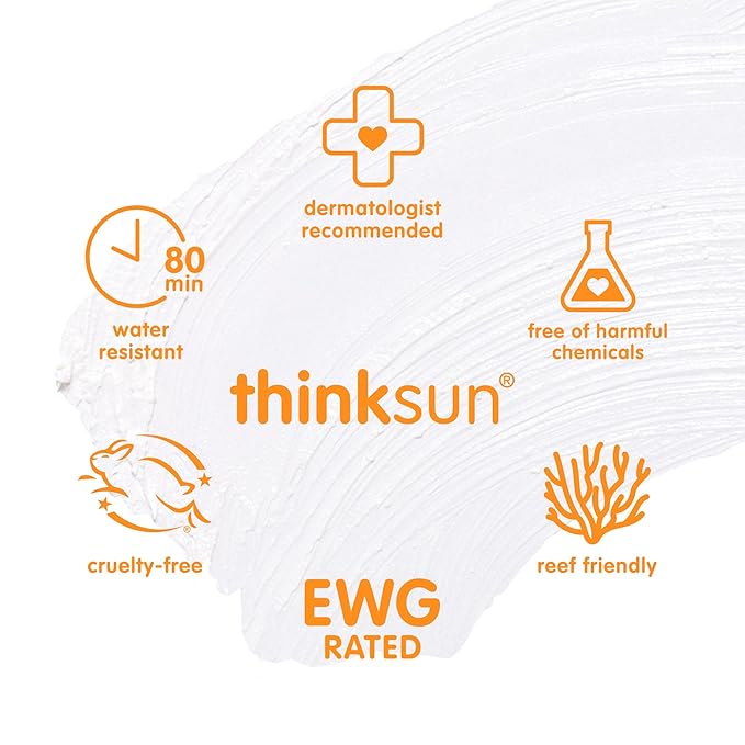 Thinkkids SPF 30 Mineral Sunscreen Stick, 0.64 Oz, Safe, Natural, Water Resistant Reef Safe Sunscreen for Children, Broad Spectrum UVA/UVB Sun Screen, Travel Stick for Sun Protection