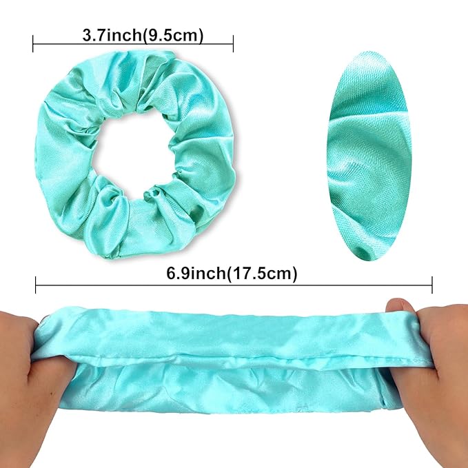 Silk Satin Scrunchies for Women Girls 12 PCS Lake Blue Hair Scrunchies Silk Satin Hair Ties for Thick Hair Bulk Hair Ties Hair Accessories