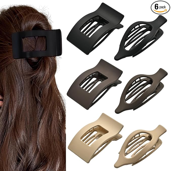 Flat Claw Clips for Women, Large Duckbill French Hair Clips, 6 Pack Non-Slip Matte Hair Accessories for Thick & Thin Hair