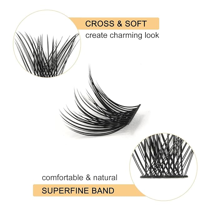 QUEWEL Cluster Lashes 72 Pcs Wide Stem Individual Lashes C/D Curl 8-16mm Length DIY Eyelash Extension False Eyelashes Soft for Personal Makeup Use at Home (Fluffy-C-14)