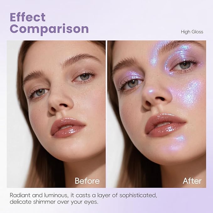 HOSAILY Holographic Blue Purple Glitter Eyeshadow, Multichrome Shimmer Color Shifting Single Eyeshadow, Chameleon Metallic Iridescent Eye Shadow Palette Bouncy Texture Fairy Highlighter Makeup #3