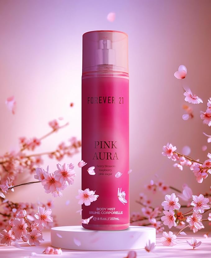 Forever 21 Pink Aura Body Spray Mist | Lightweight & Flirty Everyday Scent | Sweet Body Spray with Cherry Blossom Top Notes, Raspberry and Pink Sugar | 8 fl. oz.