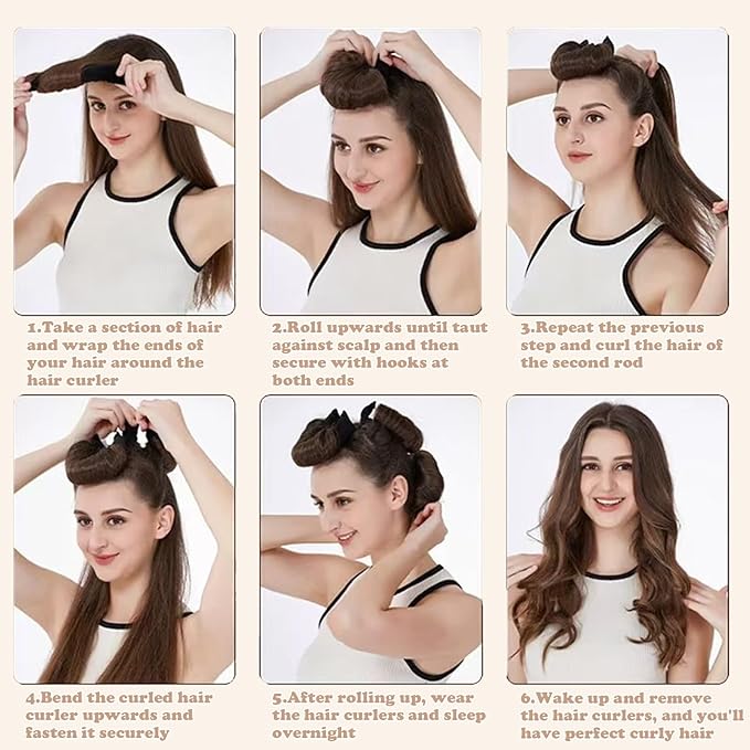 Heatless Curls Overnight, 5 Pcs Heatless Hair Curlers to Sleep in Soft Overnight Blowout Rods No Heat Hair Rollers Curling Rods for Women Blowout Look Long Hair - Brown