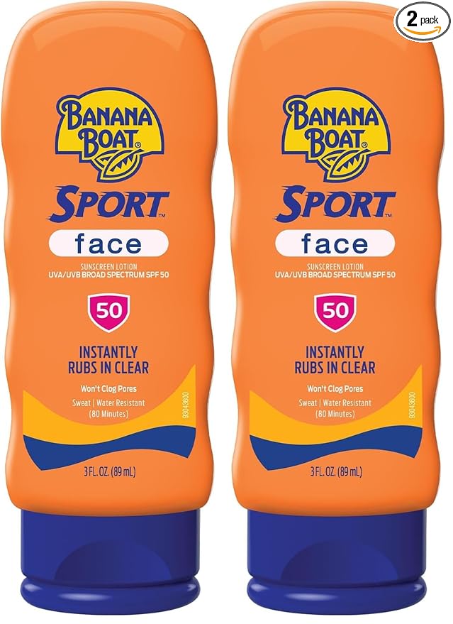 Banana Boat Sport Sunscreen for Face,SPF 50,3Fl Oz,Banana Boat Sunscreen SPF 50,Travel Size,Sunblock,Mini-Sunscreen for Dry Skin Face,3Fl Oz,(Pack of 2)