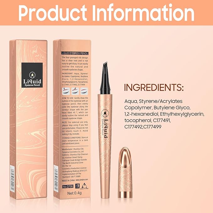 Eyebrow Pen - Microblading Eyebrow Pencil Eyebrow Color With Micro 4 Point Lift & Brow Pen Snatch, Long-Lasting Waterproof Eyebrow Pencils for Women (Black)
