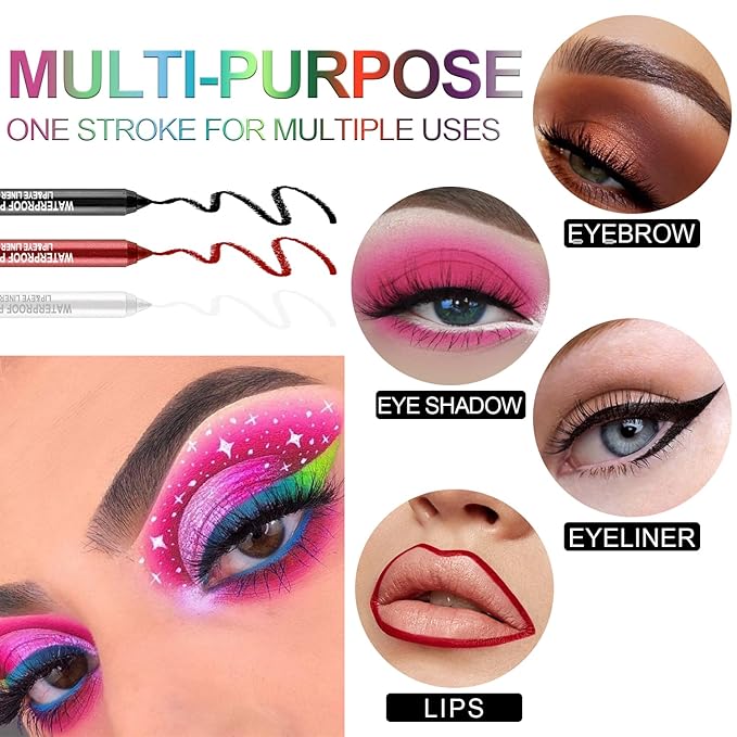 LemonSac 7 Colorful Eyeliner Pen Set, Eye Shadow Pencil, Pearl Eyeliner Kit Metallic Glitter Eye liner Pencil for Women Eye&Lip Liner Professional Eye Makeup Set Colorful Eye Color (7PCS A)