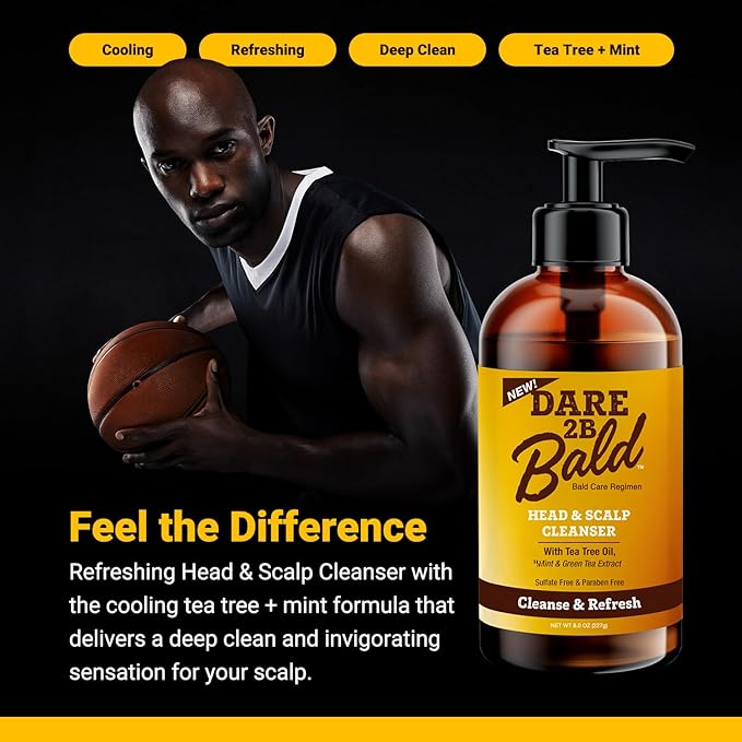 Dare 2B Bald Head & Scalp Cleanser | Bald Head Shampoo with Tea Tree Oil, Mint & Green Tea Extract | Bald Scalp Moisturizer and Exfoliator for Men - 8 FL OZ