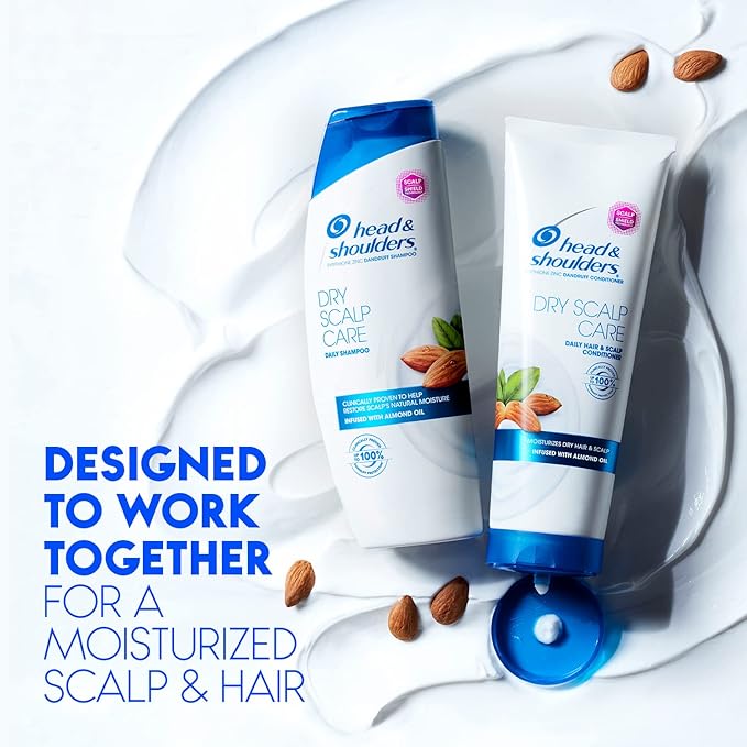 Head & Shoulders Anti-Dandruff Shampoo with 1% Pyrithione Zinc, Dry Scalp Care Shampoo, and Almond Oil for Itch and Dryness Relief, 32.1 fl oz Each (Pack of 4)