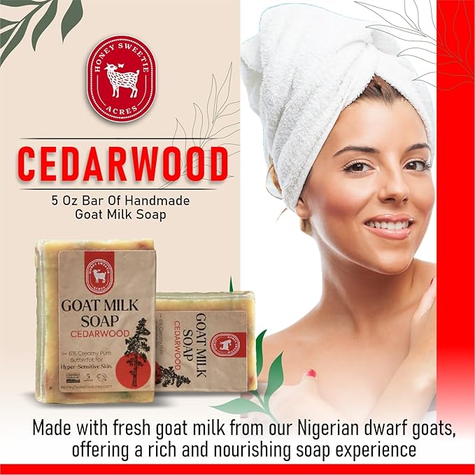 Honey Sweetie Acres 2-Pack Cedarwood Goat Milk Soap - Handmade 5 oz Bar, Made with Natural Ingredients, Moisturizing & Gentle, Made in the USA