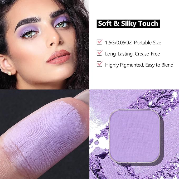 Matte Single Eyeshadow with Pressed Powder – Soft Pastel Purple, Highly Pigmented & Blendable, Magnetic Refill Pan, No Case Included (Luxe Lavander)