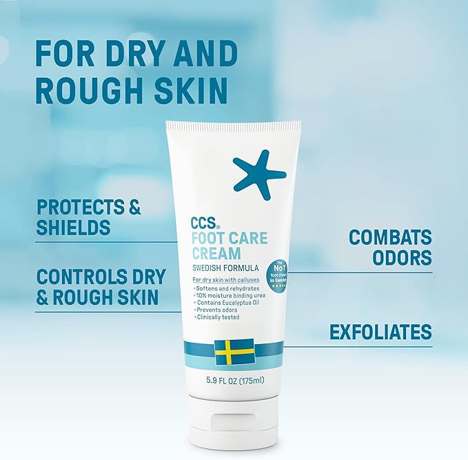 CCS Foot Care Cream, Professional Formula for Dry, Callused Feet, Vegan Formula With Urea and Eucalyptus Oil, No Parabens or Sulfates, Clinically Tested, Doctor Recommended, 5.9 fl oz (175ml)