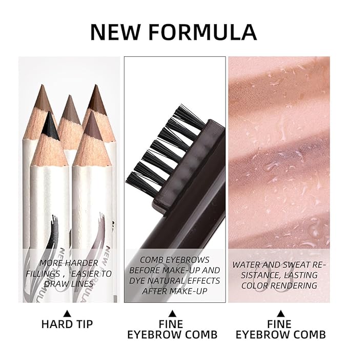6PCS Eyebrow Pencils for Women,Wooden Hard-Core for Eyebrows & Eyeliner Dual-PurPose,Micro Black Eyebrows Pencil for Precision Filling,Long Lasting for Natural-Looking Brows with Sharpener,Dark Brown
