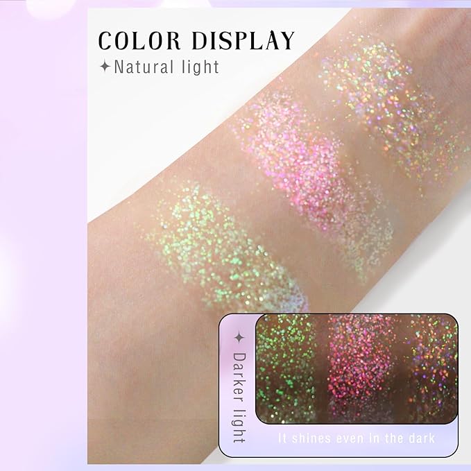 HOSAILY Roll-on Holographic Body Glitter Gel for Face Hair, Chameleon Color Changing Glitter Gel Under Light, Chunky Mermaid Sequins Festival Party Rave Accessories Shimmer Makeup (Dazzle)