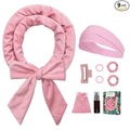 Gwabee Soft Overnight Curl Headband, 70" Hair Curlers Ribbon Wrap for Long Hair with 9 PCS Rods and Yoga Strap - Pink