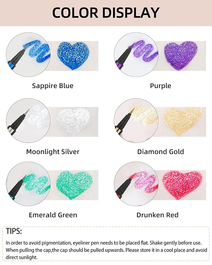 Gold Silver Glitter Liquid Eyeliner Pencil, 2 Pcs - Long Lasting, Waterproof, Smudgeproof, Pigmented, Shimmery Finish