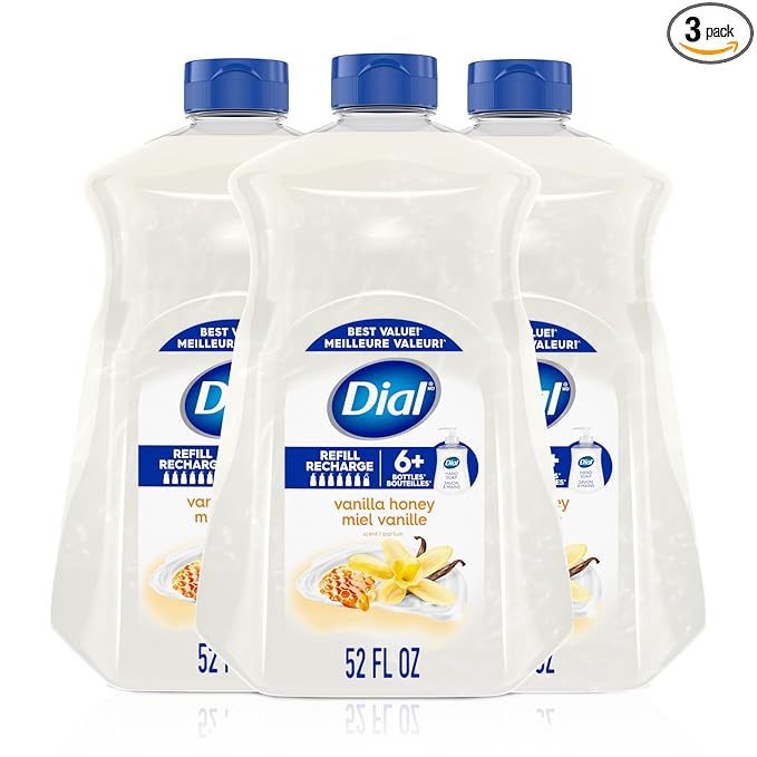 Dial Liquid Hand Soap, Vanilla Honey Scent, 52 Fl Oz Hand Soap Refill (Pack of 3), Dermatologist-Tested, Gentle Formula