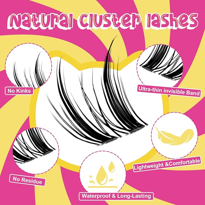 Fowendia Wispy Lash Clusters Freya 8-18mm Spike Eyelash Clusters D Curly DIY Lash Extension Spikes 0.03mm -Invisible Band Natural Individual Cluster Eyelashes