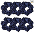 6 Pcs Satin Silk Scrunchies - Soft Hair Ties, Fashion Bands, Bows, Ropes, Elastic Bracelets, Ponytail Holders for Women and Girls (4.5 Inch, Navy Blue)